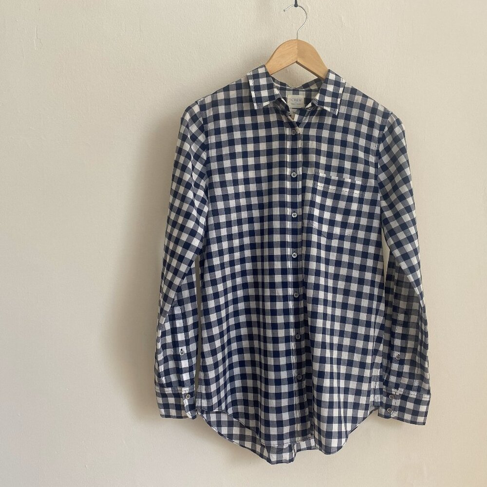 J. Crew Boy Fit Button Down Gingham - Navy / 100% Lightweight Cotton - Small (S)